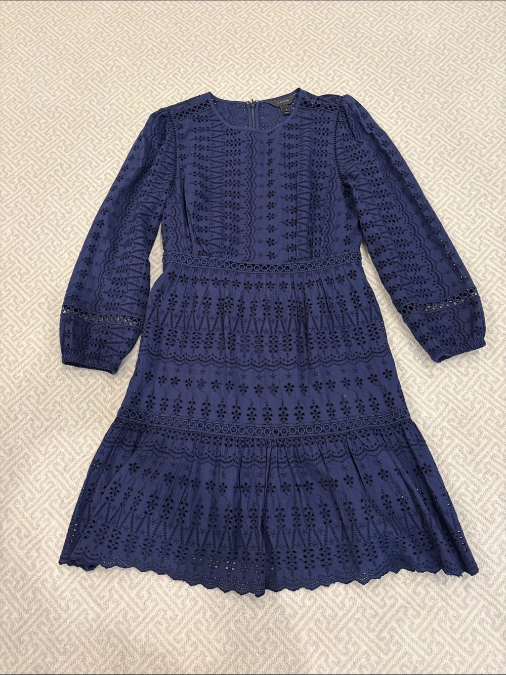 Jcrew Navy Eyelet Lace Long Sleeve Dress